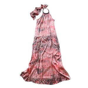 Jessica Simpson NWOT Maxi Halter Dress M | Pink Leopard, Resort, Smocked Back